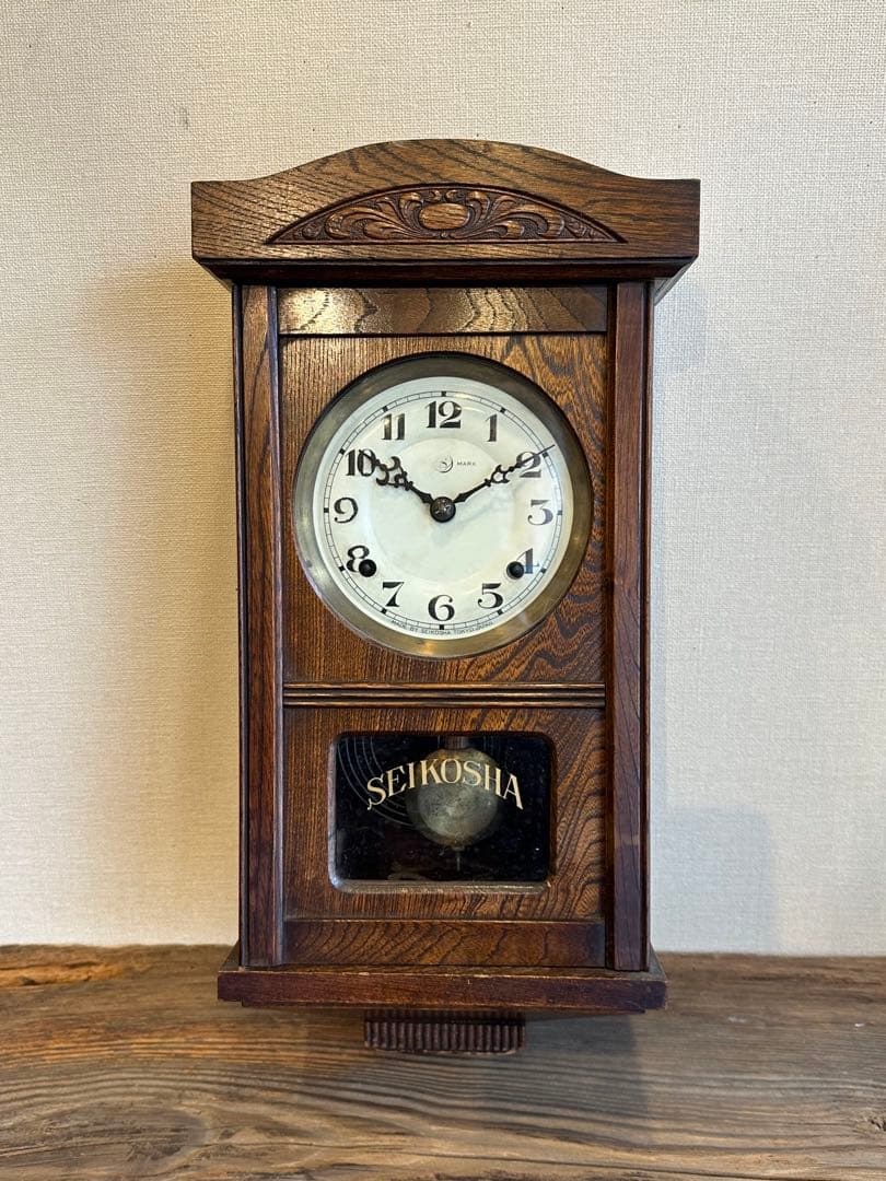 精工舎　アナログ　SEIKOSHA 木製掛時計 鍵付き