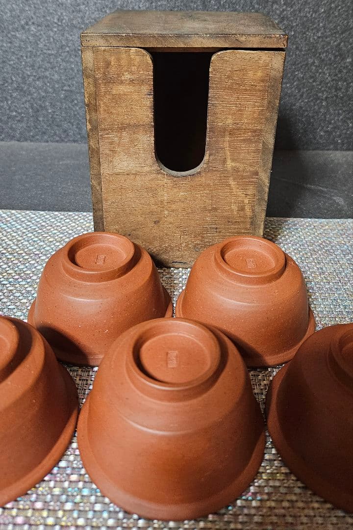 【幻の焼物❗】明治時代　岩手焼　朱泥　煎茶碗　5客　ぐい呑　煎茶道具　湯呑茶碗