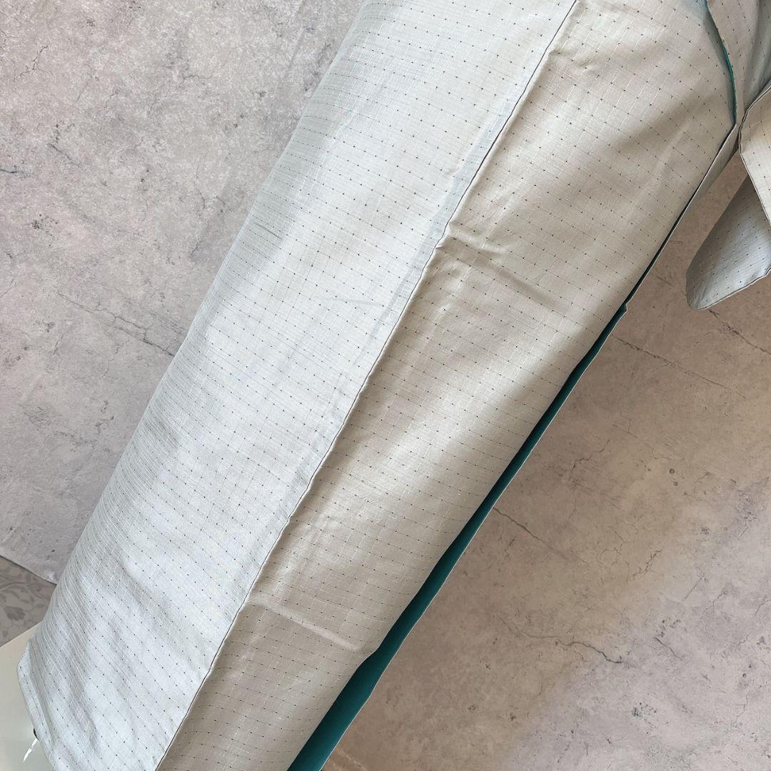 紬　小紋　着物　フルセット　帯漢字　薄いブルーグレー　F7