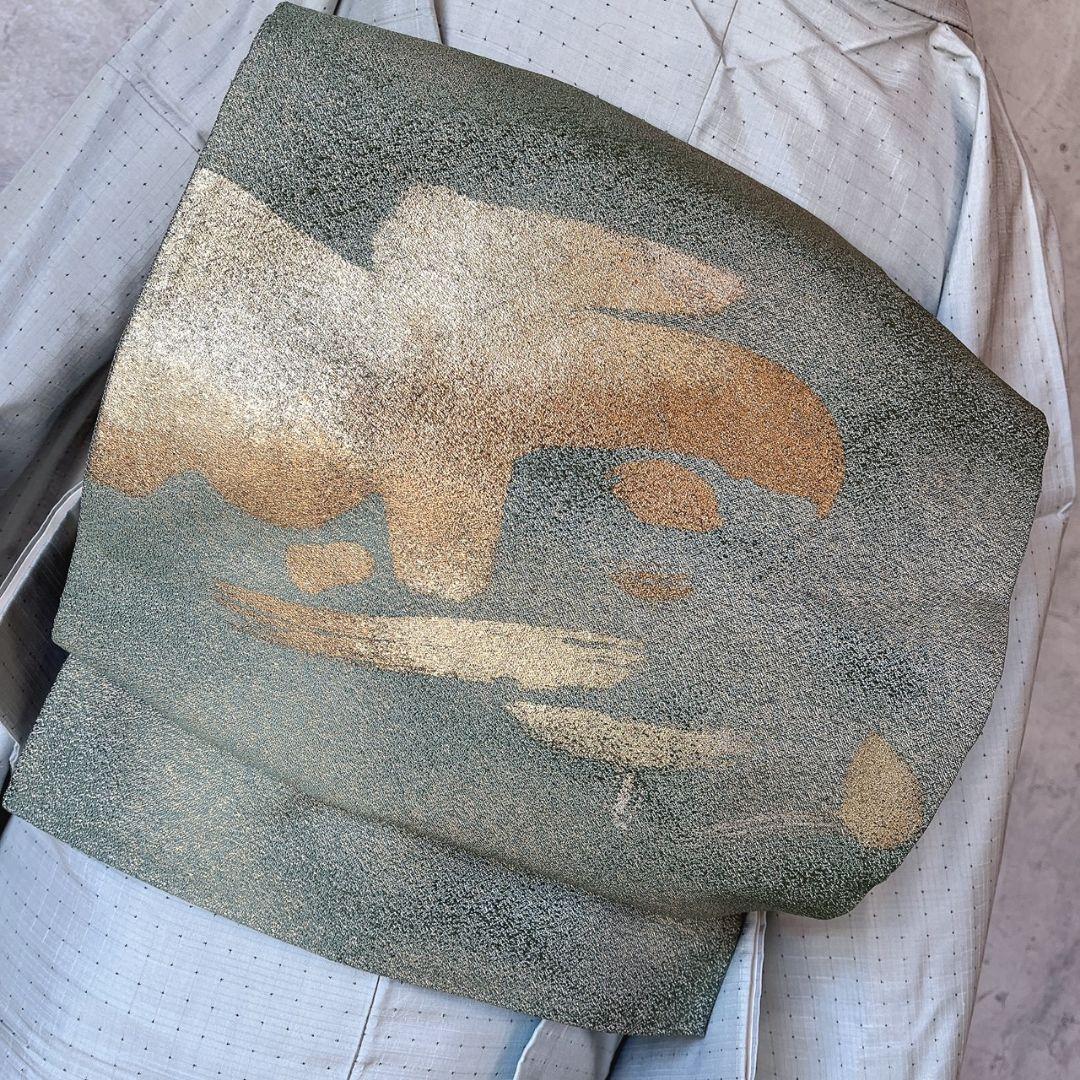 紬　小紋　着物　フルセット　帯漢字　薄いブルーグレー　F7