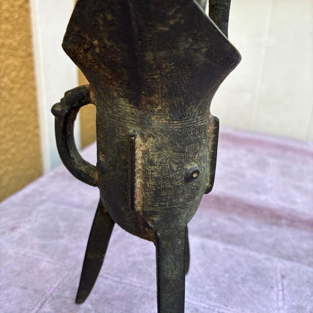 古風な青銅製三脚ワイン容器、ジュエ、宋明朝 三国志覇道　爵杯＆孫堅頭巾