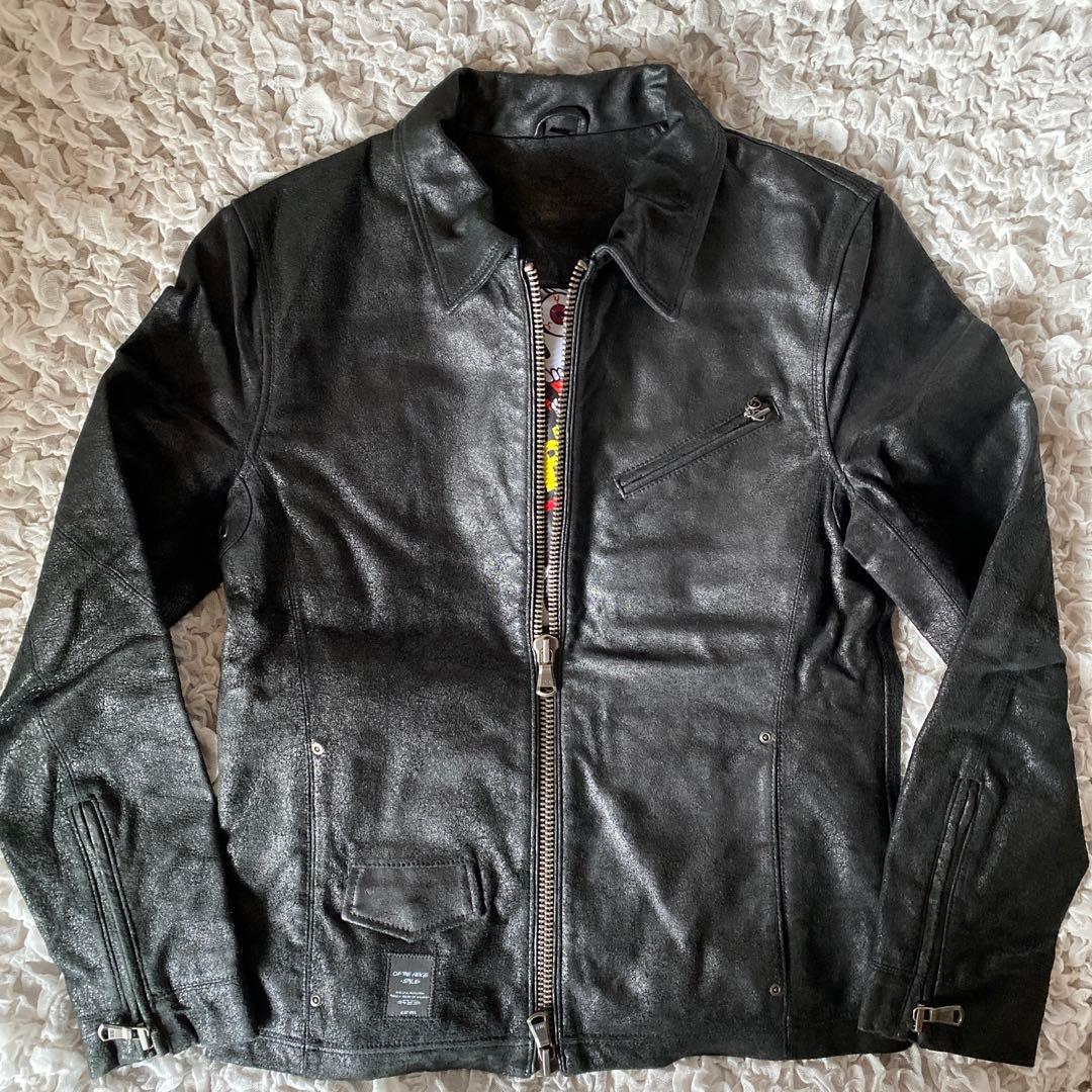 オブザネ－ジュスタイル　ホースレザー　シングルライダース　ジャケット　裏地総柄