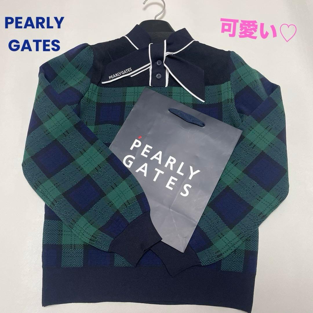 秋冬にも可愛く着れる♡パーリーゲイツ☆リボン&チェック柄ニット【未使用品】0