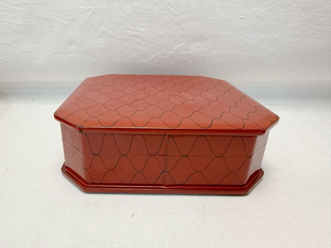 懐石道具 塗師 宗春作 木製 朱塗網目蒔絵 5段縁高重 銘々蓋付き 共箱