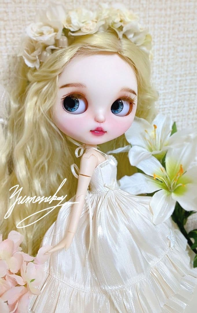 カスタムアイシードール ❀被せるウィッグ付き ドレス 花かんむりセット ❀