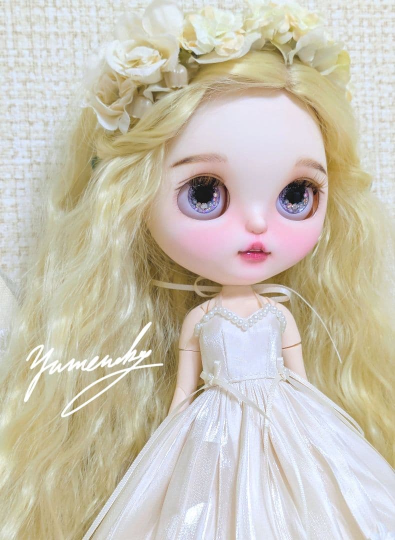 カスタムアイシードール ❀被せるウィッグ付き ドレス 花かんむりセット ❀