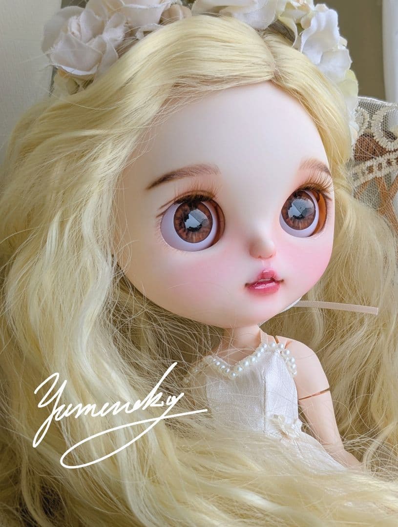 カスタムアイシードール ❀被せるウィッグ付き ドレス 花かんむりセット ❀