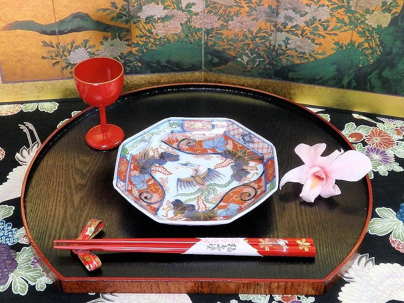 大聖寺伊万里　金襴手　桐に鳳凰の図　八角5寸皿　B232AS-CUr