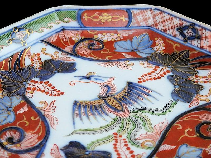 大聖寺伊万里　金襴手　桐に鳳凰の図　八角5寸皿　B232AS-CUr