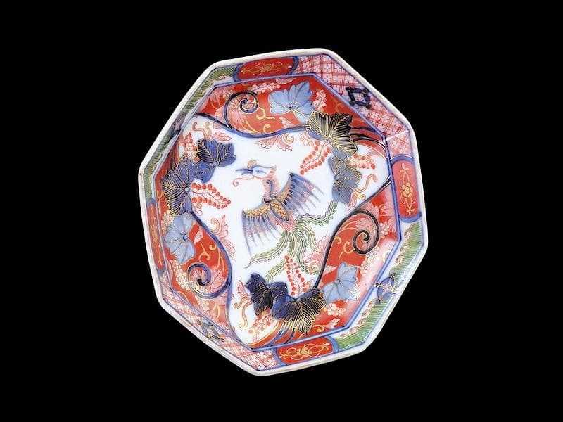 大聖寺伊万里　金襴手　桐に鳳凰の図　八角5寸皿　B232AS-CUr
