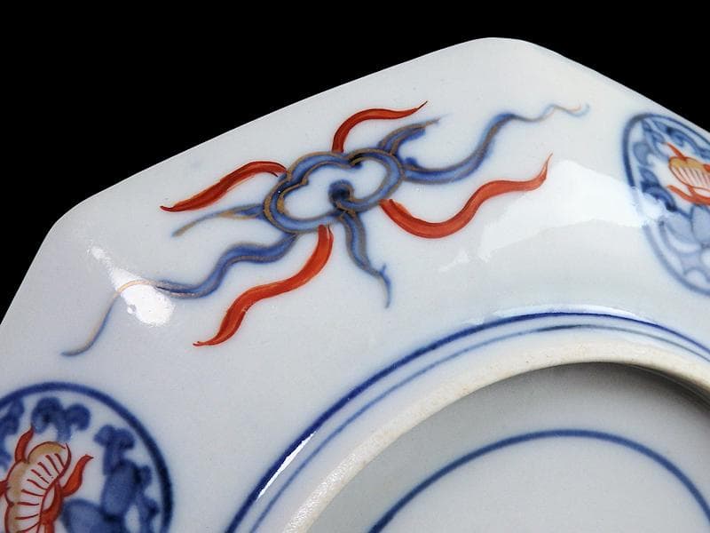 大聖寺伊万里　金襴手　桐に鳳凰の図　八角5寸皿　B232AS-CUr