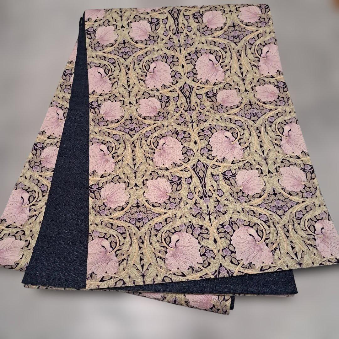 開き名古屋帯　ウィリアムモリス　ピンパーネル×正絹紬　米沢織