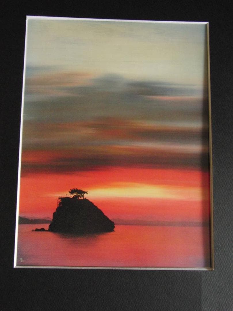 鎮西直秀、【光彩の譜　稲佐の浜図】、希少な額装用画集より、新品額装付