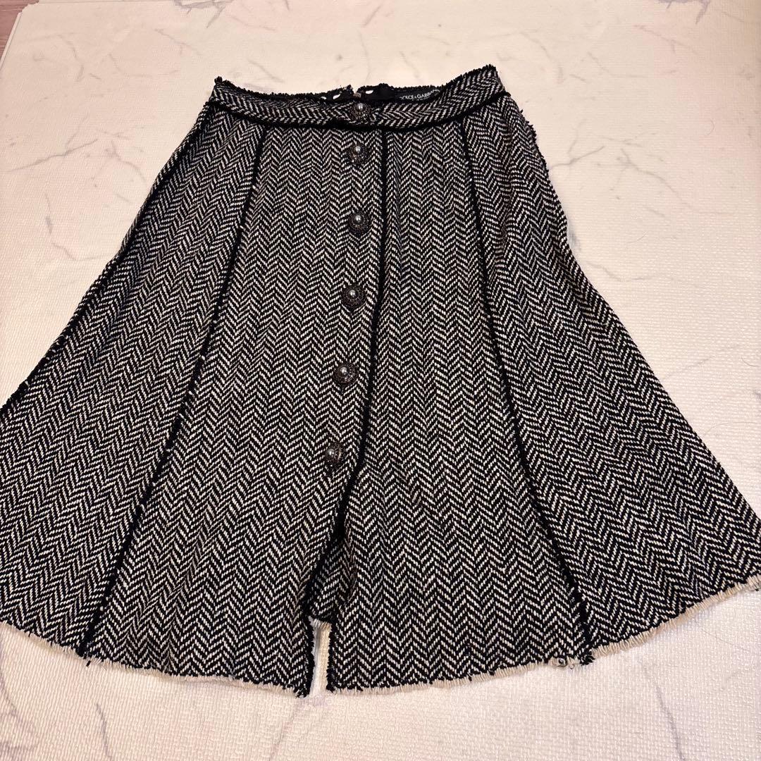 DOLCE&GABBANA ヘリンボーン フレアスカート 40