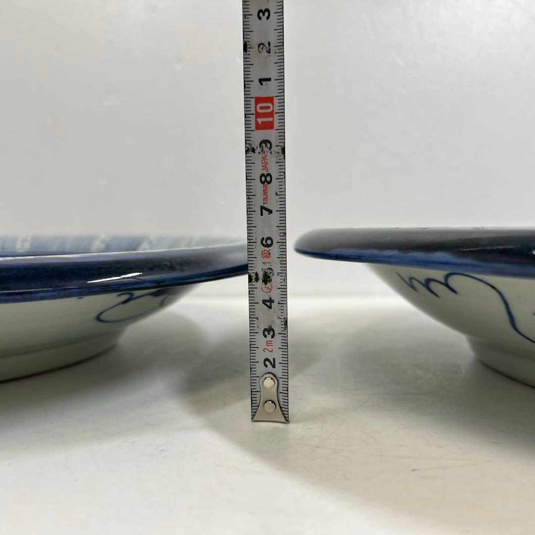 古伊万里　上手染付大皿2枚　木箱付　直径約37㎝　東Y7-0626②タニチ