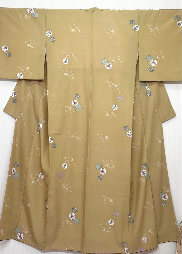 【高島屋】　洗える着物　化繊　袷　小紋　着物　縮緬風　とび柄