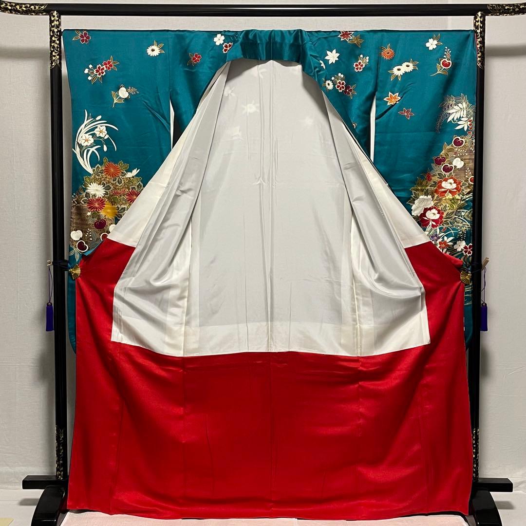 D770 振袖　花模様　流水　金彩　正絹　着物　袷　極美品