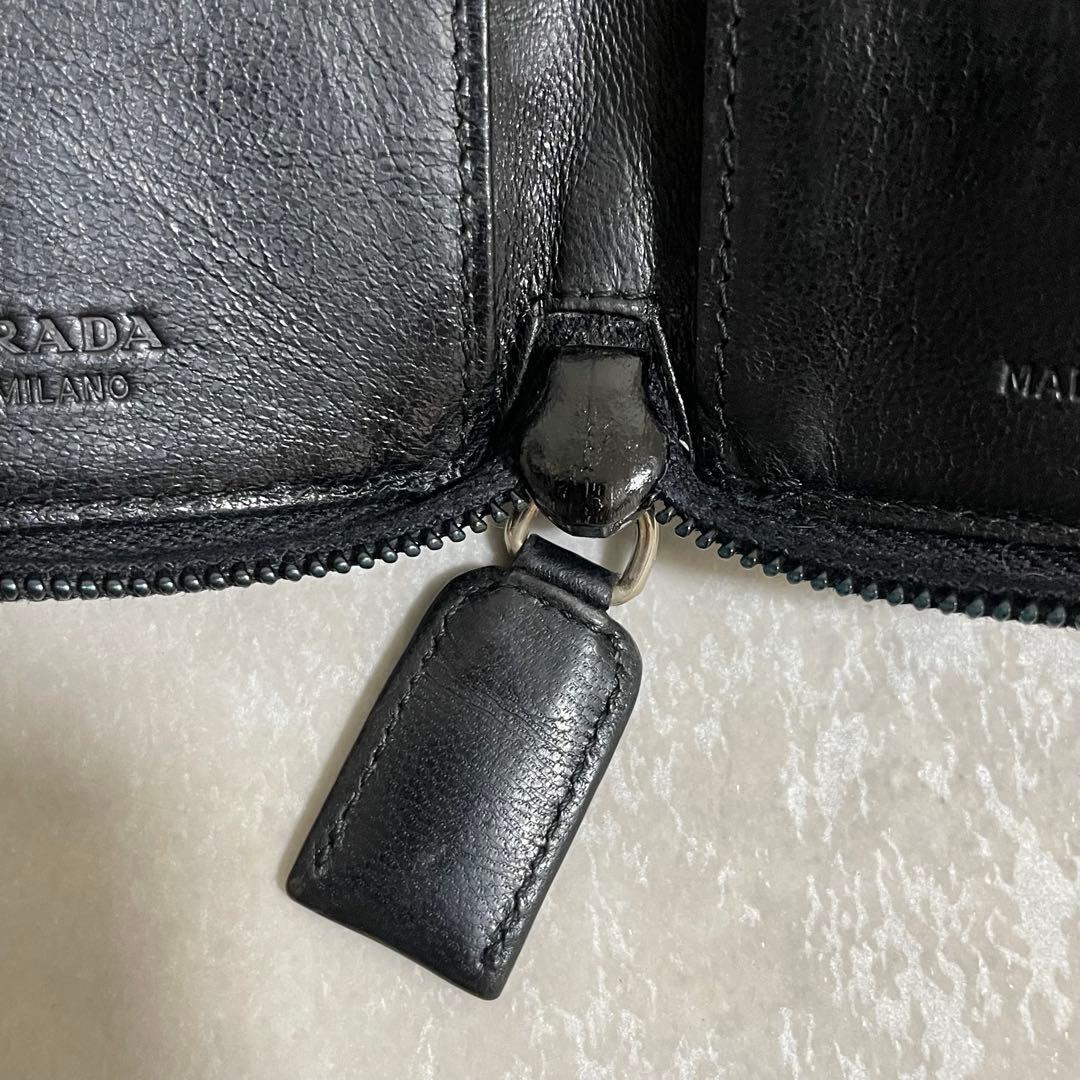 希少　PRADA プラダ　ラウンドジップ　キーケース　6連　レザー　ブラック