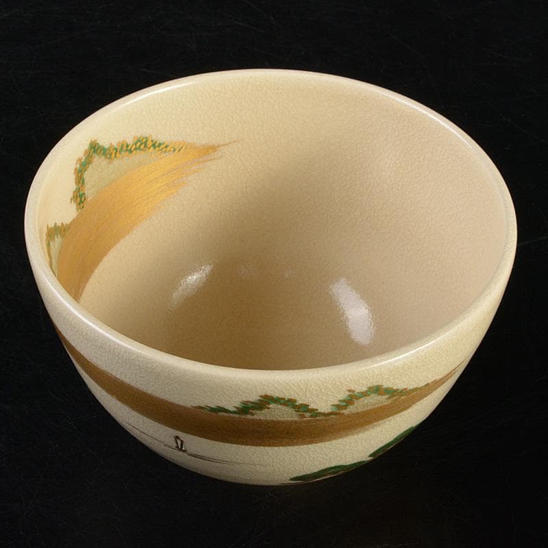 のらぴねこ　清閑寺窯　杉田祥平造　色絵仁清瀬田川　茶碗　共箱　V　6688