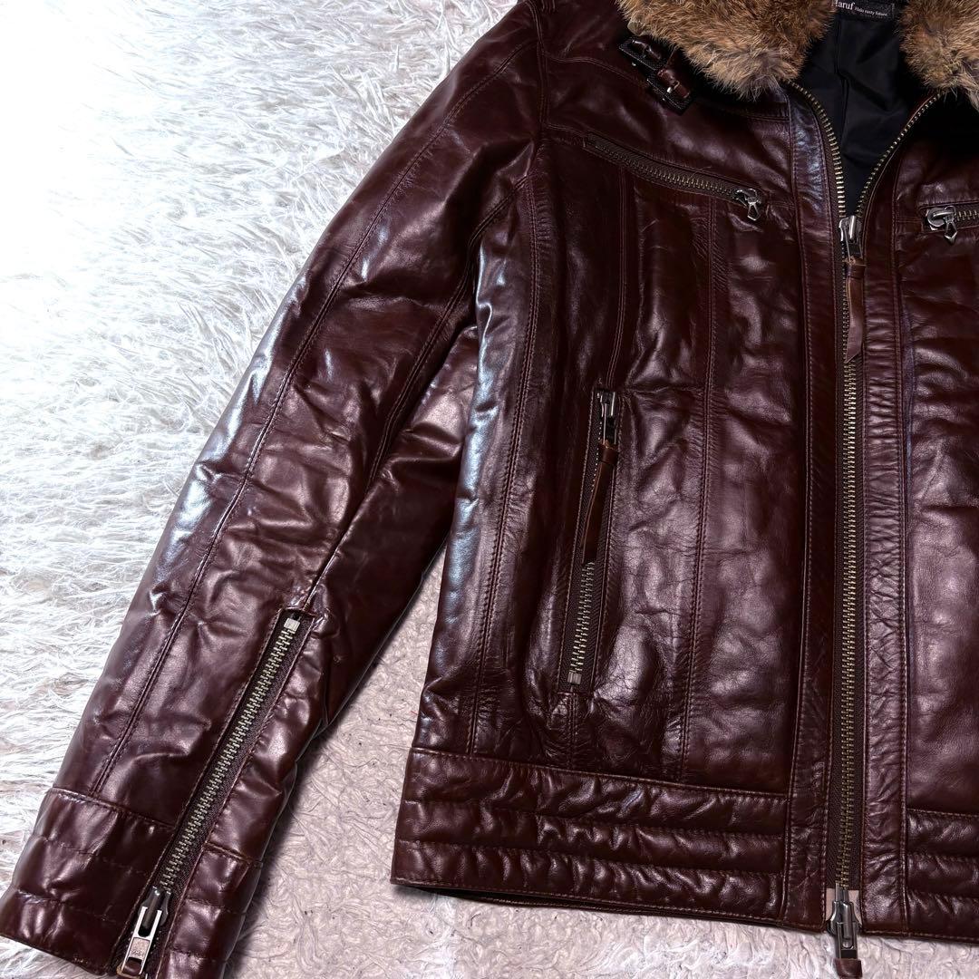 haruf 馬革ホースハイド レザージャケット ダウン90% ラビットファー