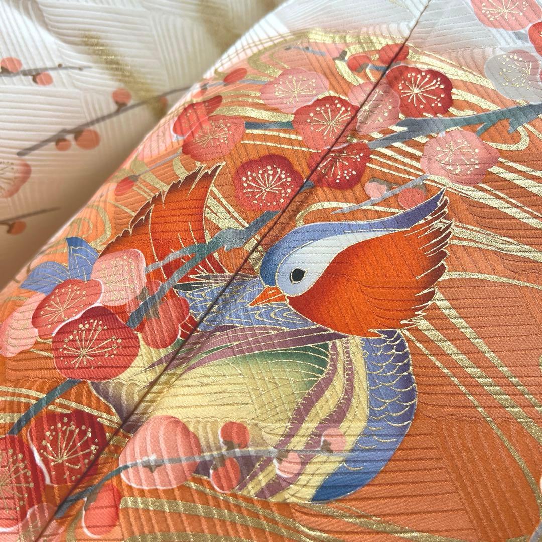 342 振袖フルセット 正絹 オフホワイト 白 橙 赤 金彩 暈し染め 長身さん