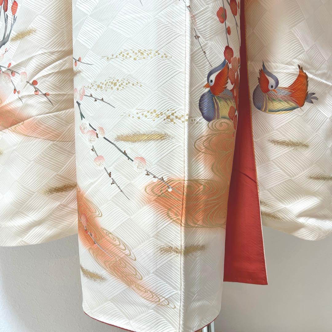 342 振袖フルセット 正絹 オフホワイト 白 橙 赤 金彩 暈し染め 長身さん