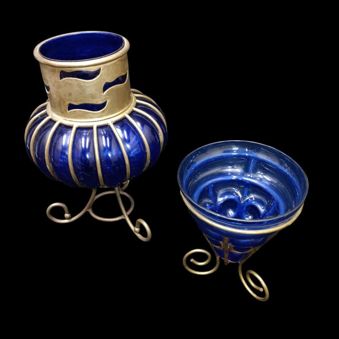 コバルトブルー ガラス製 花瓶 ボウルセット