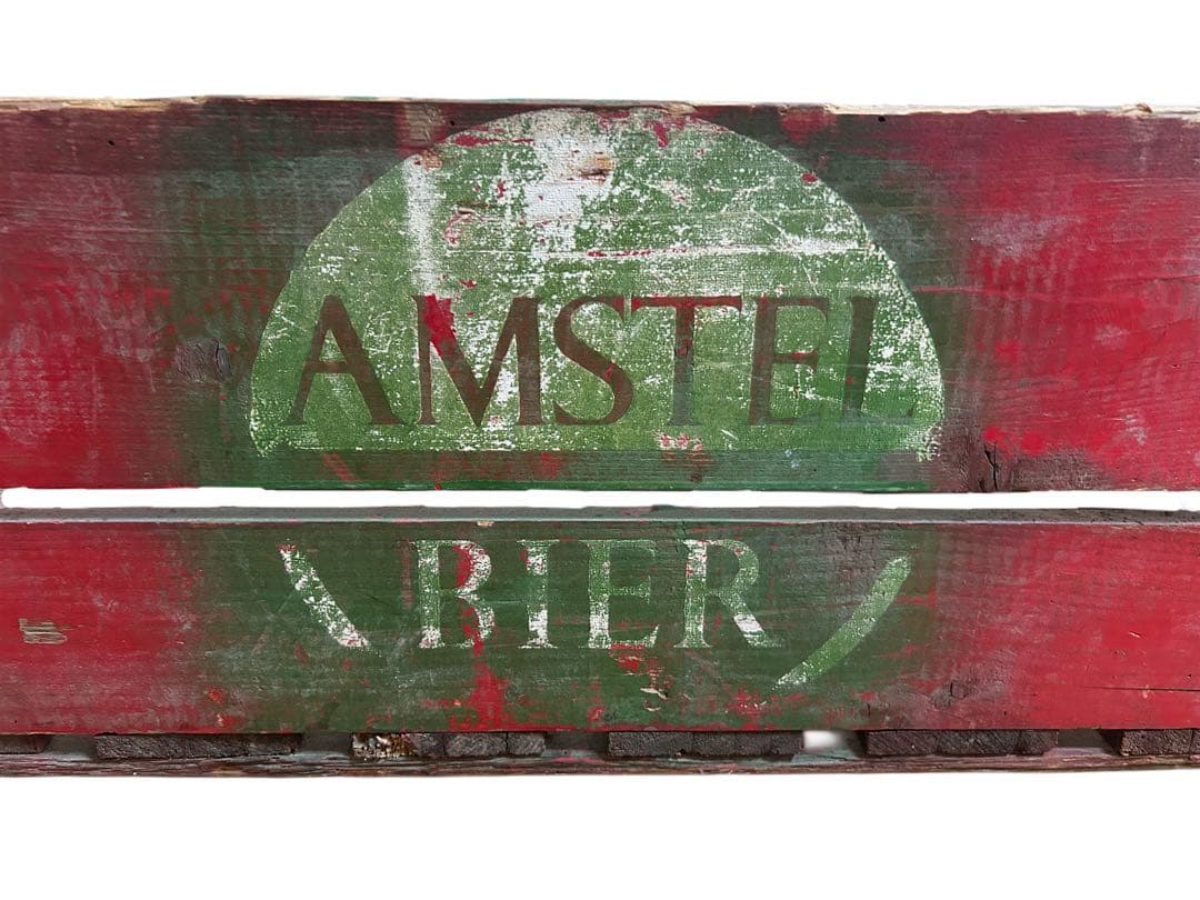 60s ビンテージ アンティーク 雑貨AMSTEL ビール 木製 ボックス 赤