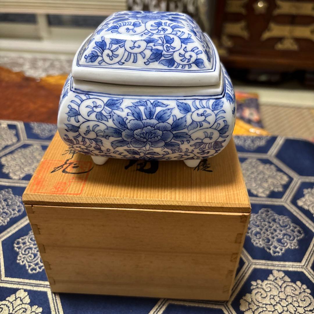 平安 陶磁器 四角形 水差し 木箱付き