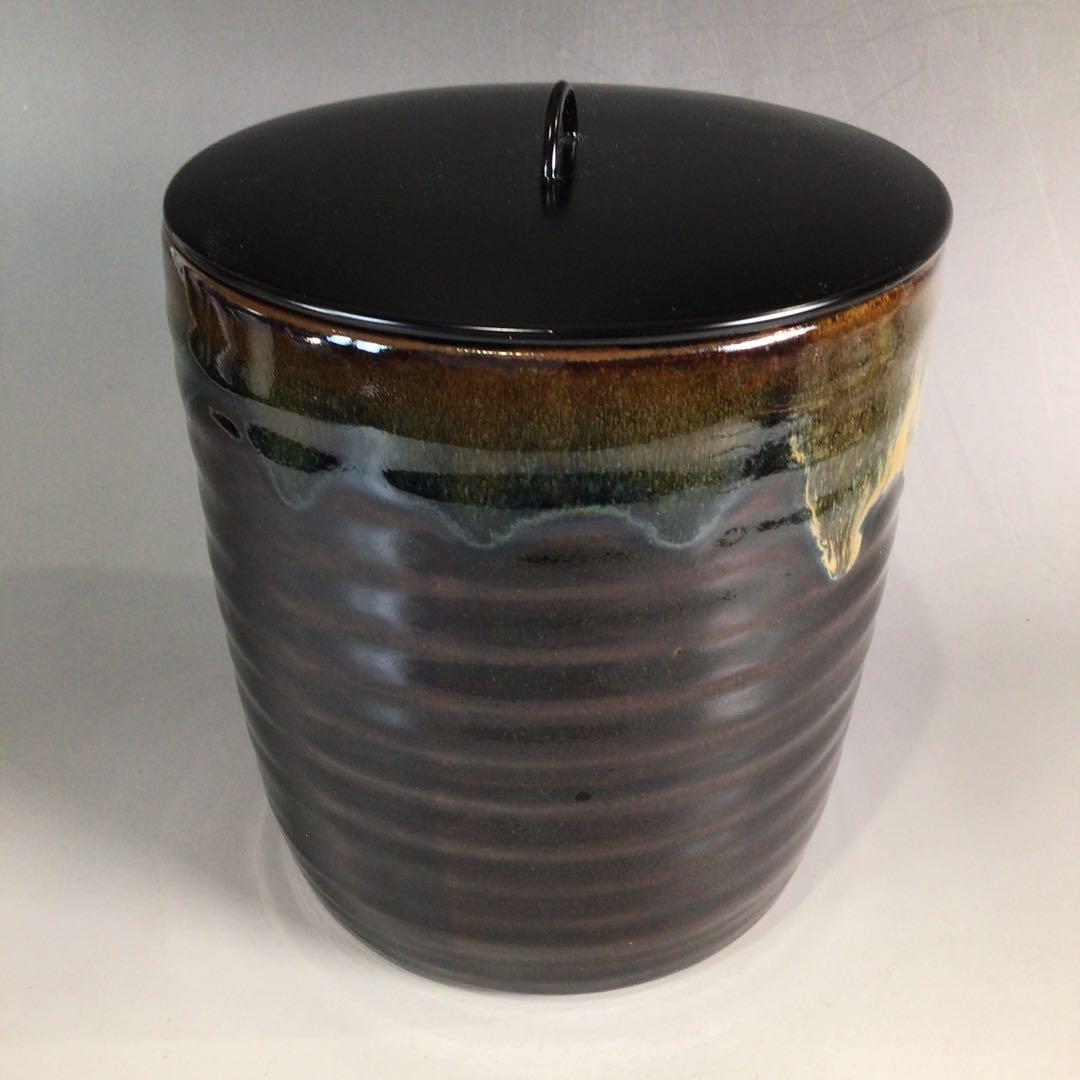 Ｐ３２５　水指　『膳所焼』『雄松苑造』『一重口水指』　共箱　茶道具