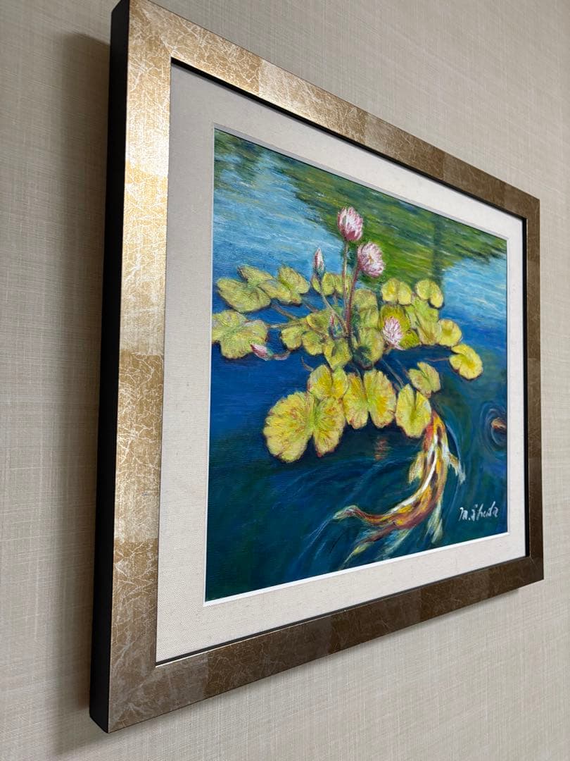 油彩原画　『睡蓮』　F8キャンバス　額装品