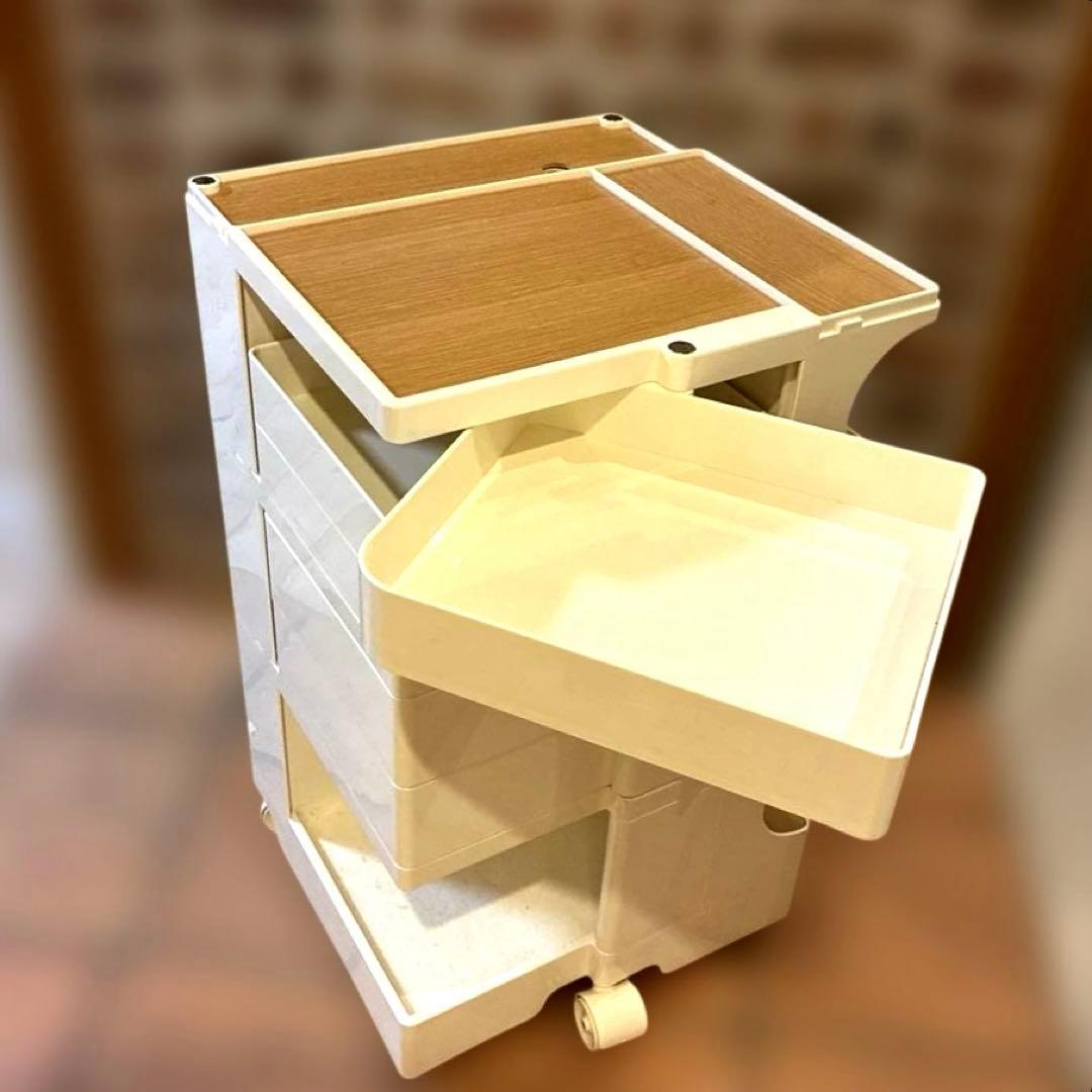 ファイルワゴン 回転式手押し車 2段 3段 5トレイ　専用ウッドトレイ付き