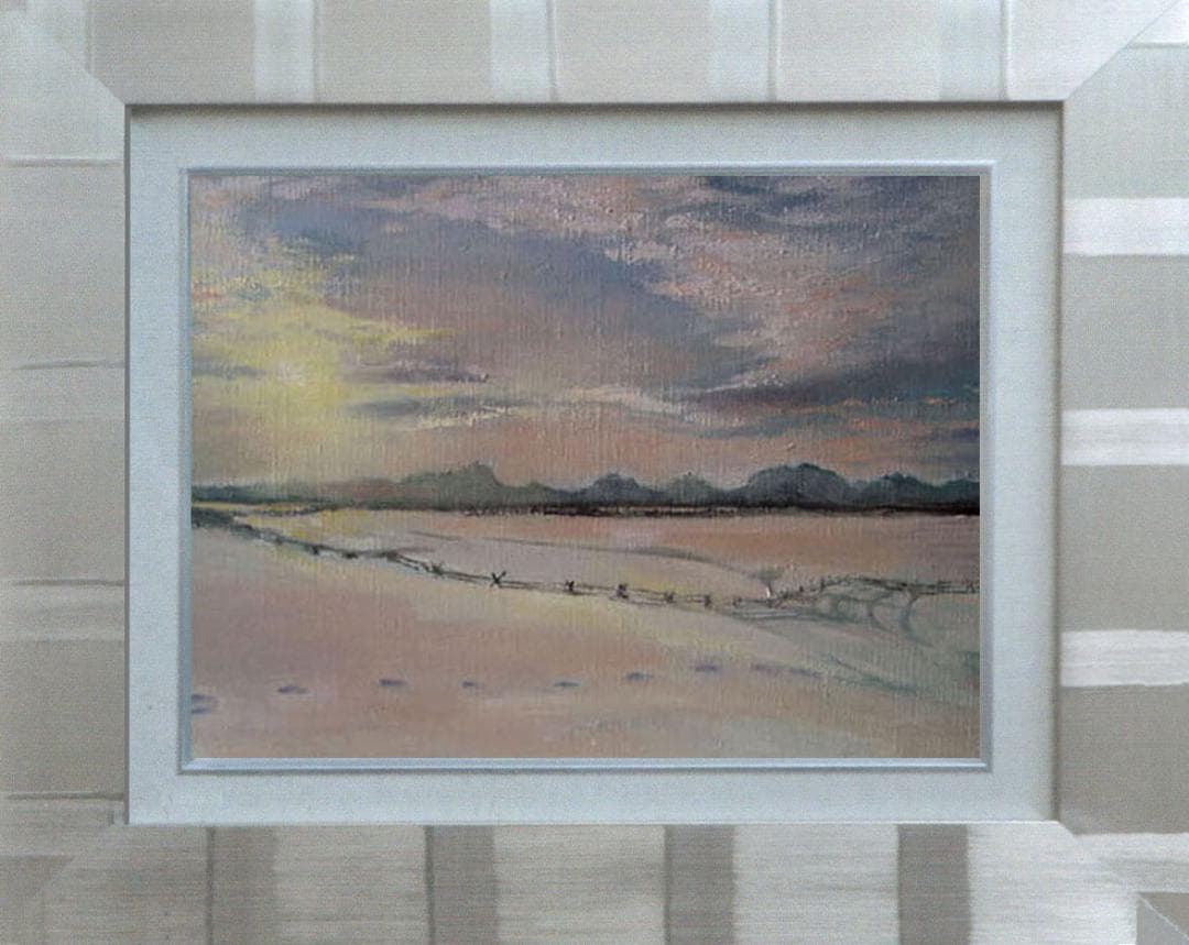 油絵 菅家令子 絵 絵画 インテリア 額付(黒) F6-030707 雪 朝夕陽