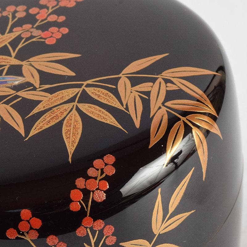 オオシモ　田中宗凌作　螺鈿装飾　縁金　南天　中棗　共箱　M　R9290