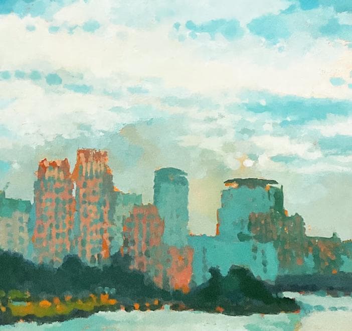 絵画 663 油絵/風景/東京/街角/隅田川/空/F15号