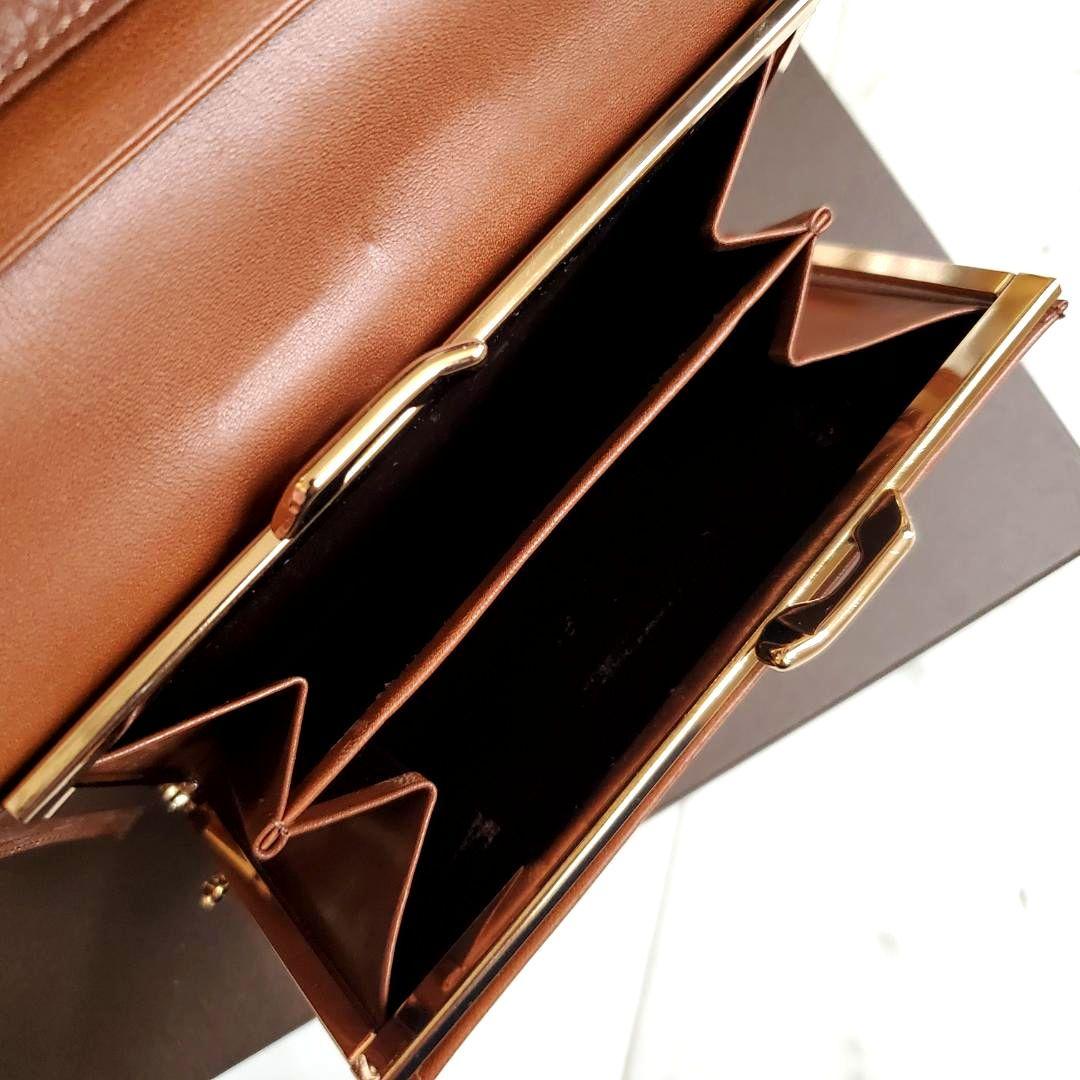 バーバリー BURBERRY 折り財布 ミドル がま口 極美品 レザー ブラウン
