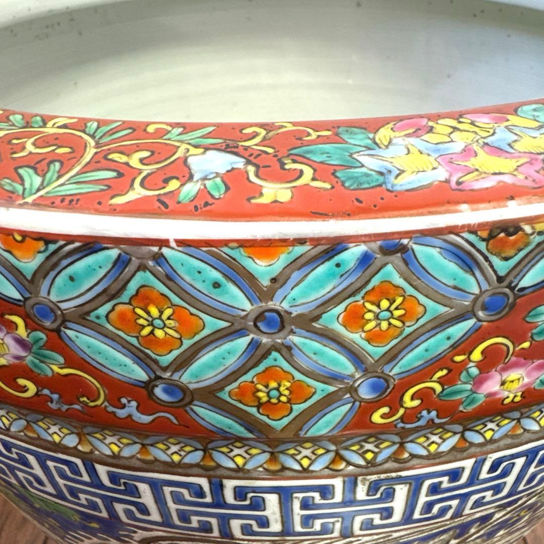 伊万里　十錦手　色絵彩色牡花唐草鳳凰紋　火鉢