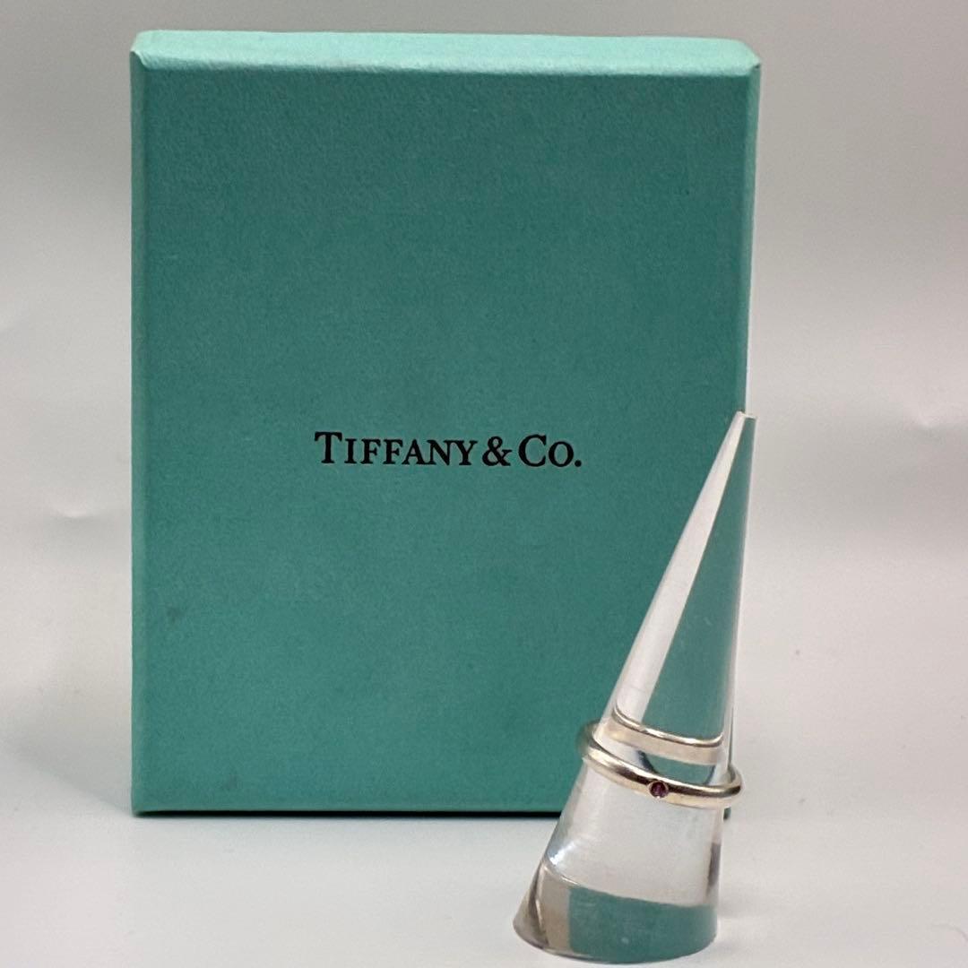 ティファニー　13号　スタッキング　バンド　リング　　シルバー　ピンクサファイア