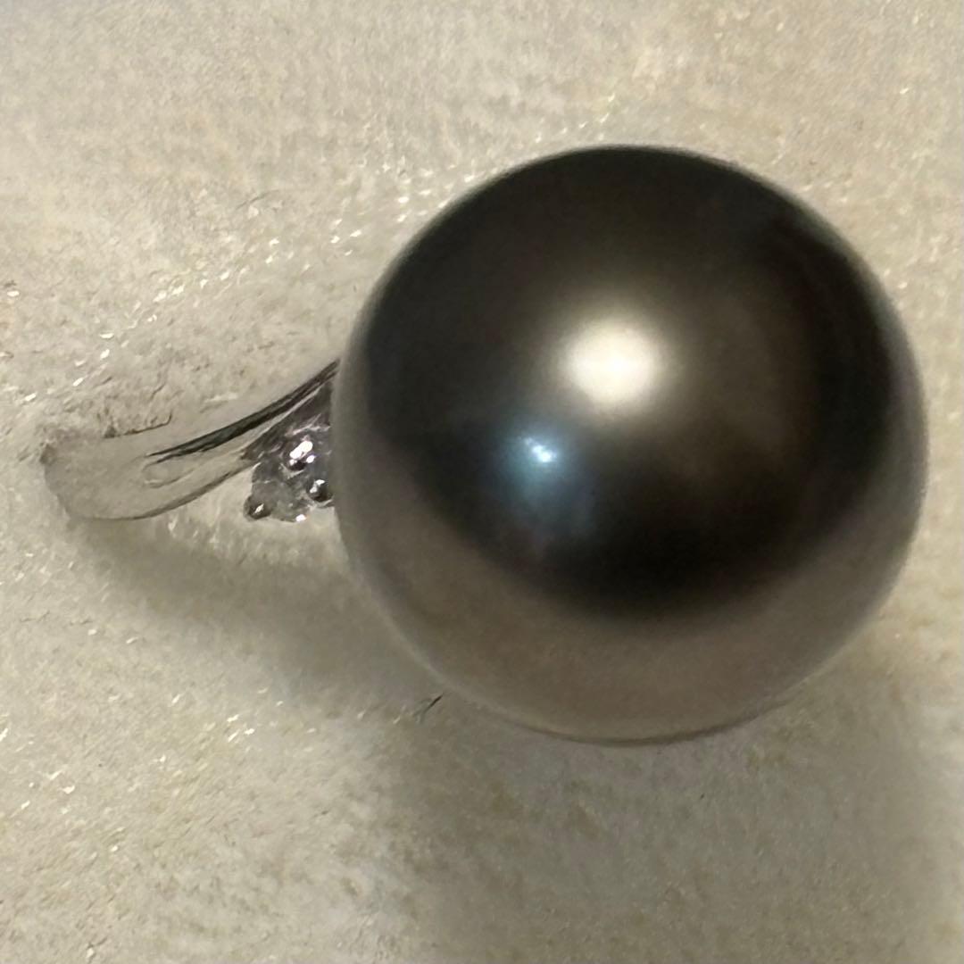 PT900 黒蝶真珠 リング 約13mm ダイヤ0.07ct プラチナ 南洋真珠