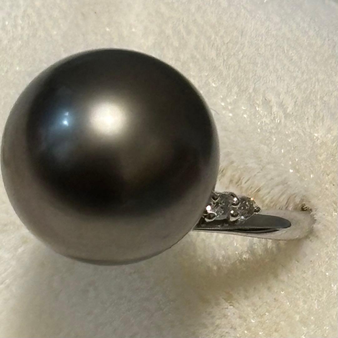 PT900 黒蝶真珠 リング 約13mm ダイヤ0.07ct プラチナ 南洋真珠