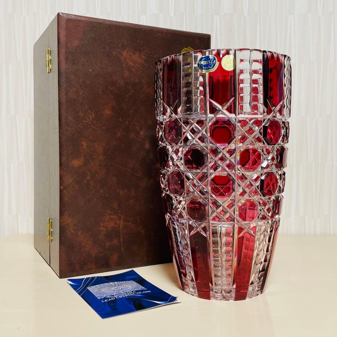 未使用 大型 ボヘミアクリスタル チェコ製 花瓶 フラワーベース