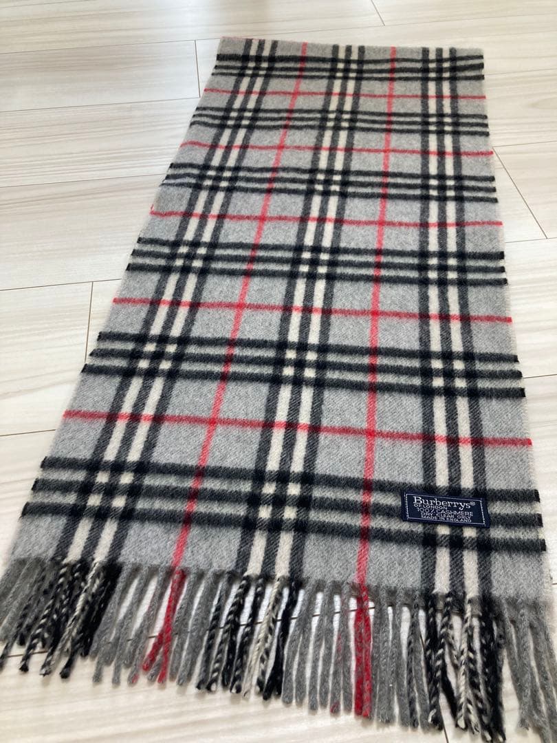 Burberry チェック柄マフラー グレー カシミヤ