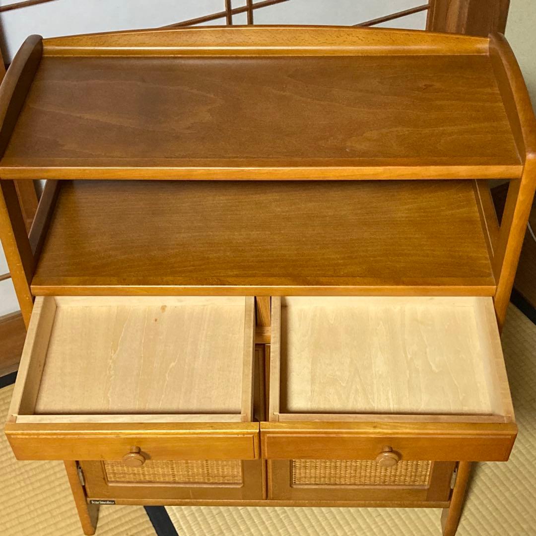 美品　オールドカリモク　ラタン　電話台　FAX台　キャビネット