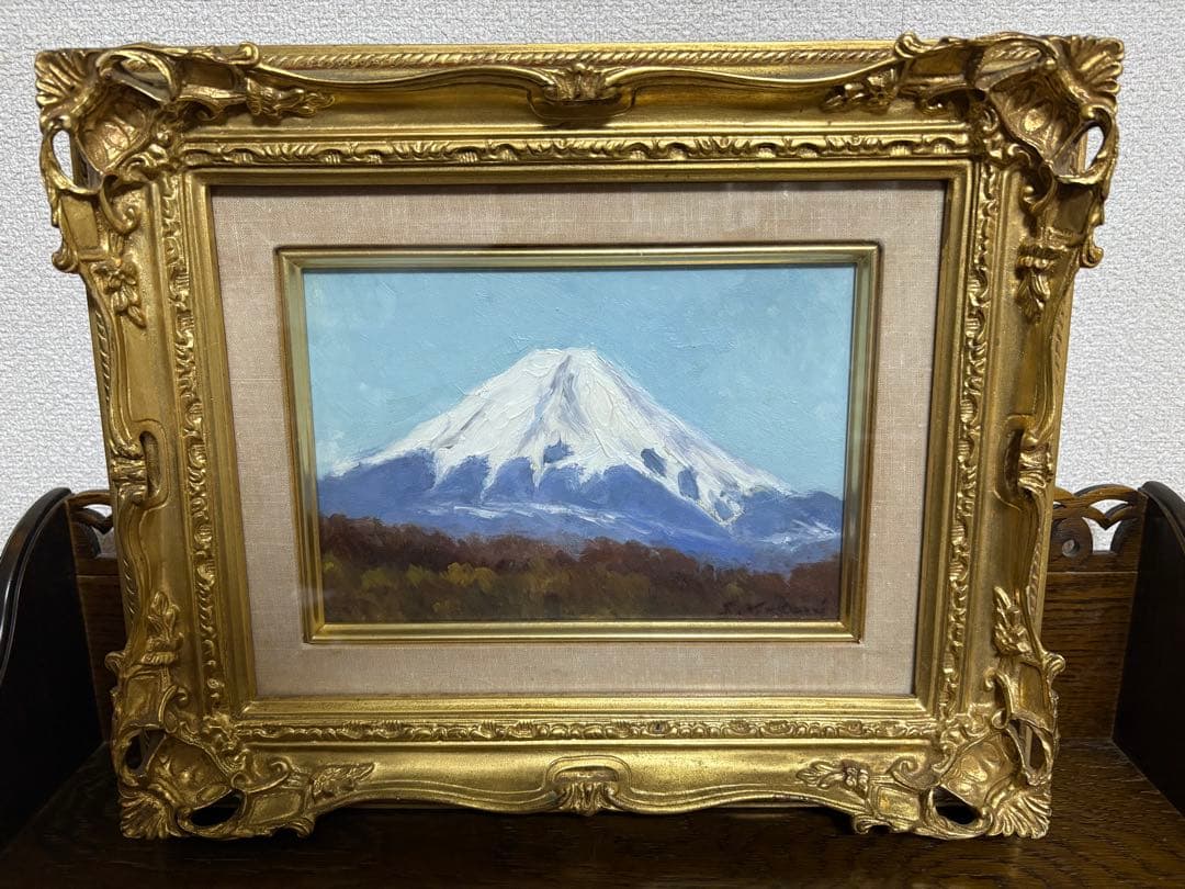 小渓住久　油彩画「富士快晴 忍野にて」真作　額付き
