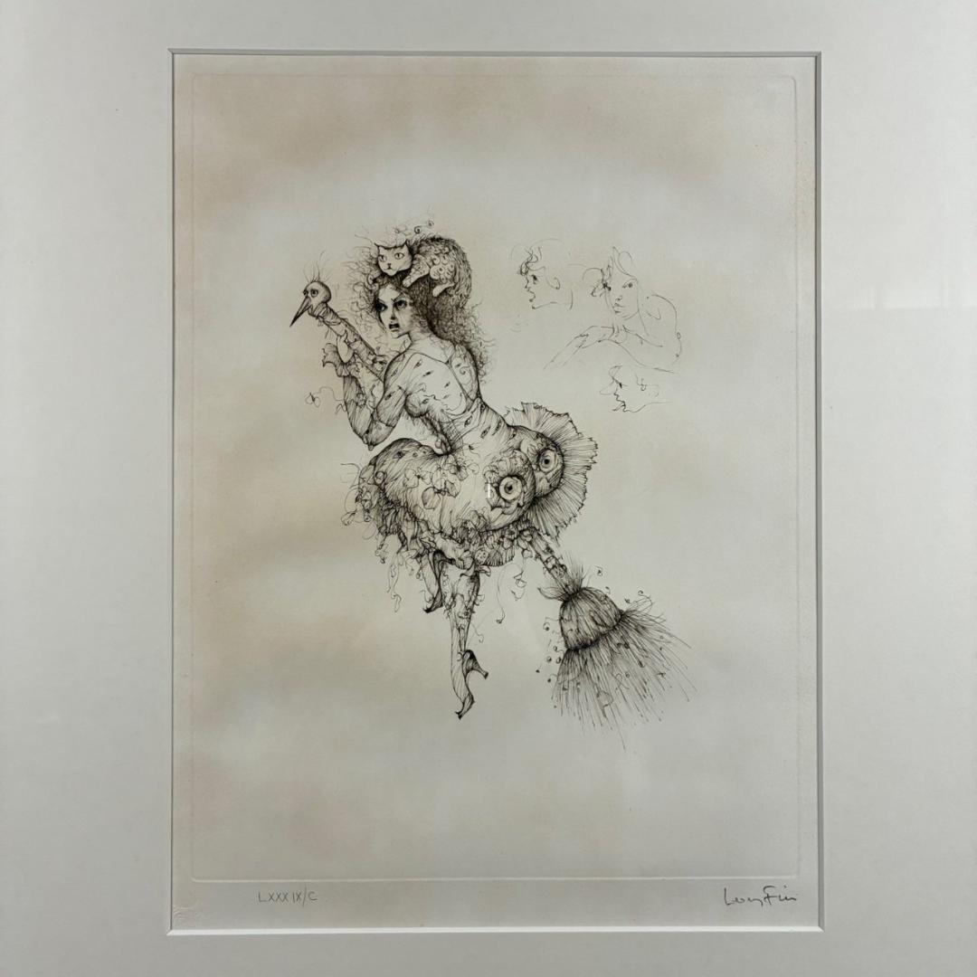 レオノール・フィニ「ほうきの妖精」ドライポイント版画 直筆サイン入 エンボス印有