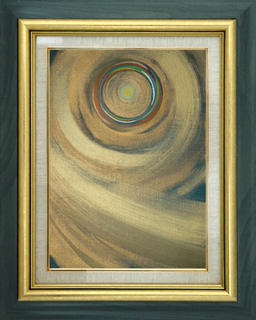 油絵 菅家令子 絵 絵画インテリア額付(青緑＋金色の枠)F4-G212023祈り