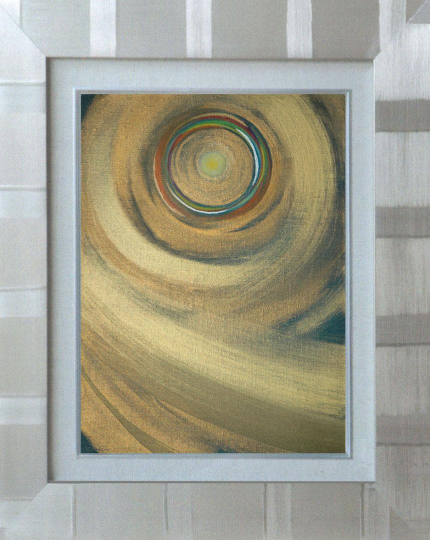 油絵 菅家令子 絵 絵画インテリア額付(青緑＋金色の枠)F4-G212023祈り