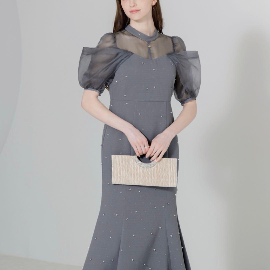 LEJA パールビジューオーガンジーレースマーメイドワンピースドレス