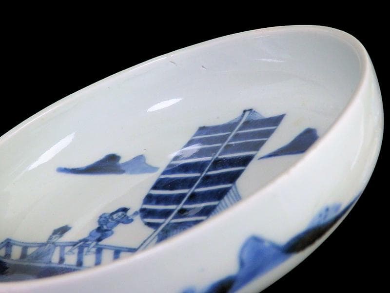 古伊万里　染付　船頭に帆掛け船の図　膾皿　5寸皿　B188AS-CUm
