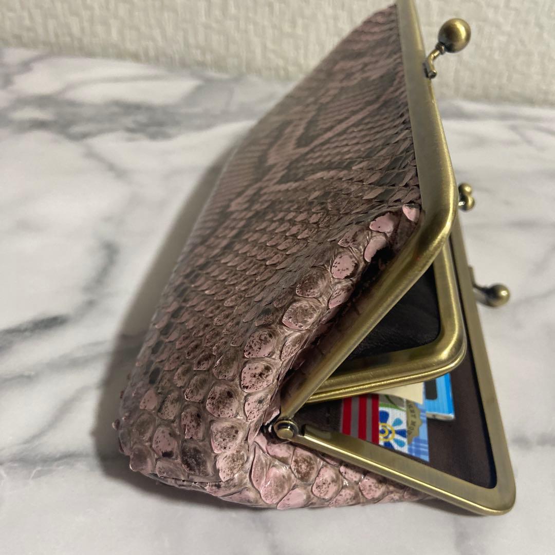 みゆきちゃん　ハンドメイド　ダイヤモンドパイソン本革親子がま口長財布